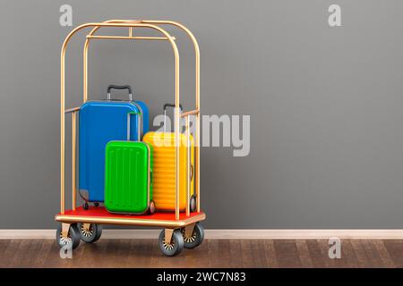 Carrello portabagagli con bagaglio all'interno. Rendering 3D. Foto Stock