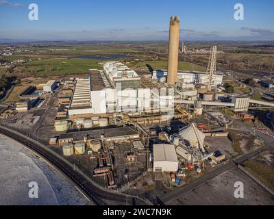 Vista aerea della centrale elettrica di Aberthaw, Gileston, vale of Glamorgan: Phillip Roberts Foto Stock