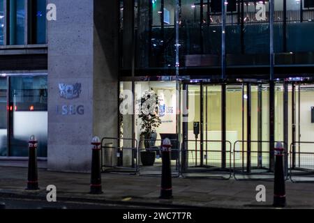 Londra, Regno Unito. 14 gennaio 2024. La struttura LSEG della Borsa di Londra appare tranquilla nel tardo pomeriggio a Londra, Regno Unito, domenica 14 gennaio 2024, a seguito di notizie sull'arresto di sei persone in relazione a una presunta cospirazione per interferire con le operazioni della Borsa di Londra. (VX Photo/ Vudi Xhymshiti) credito: VX Pictures/Alamy Live News Foto Stock