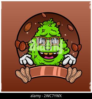 Sapore di nocciola con cartone animato Weed Mascot. Progettazione di piante infestanti per prodotti con logo, etichette e imballaggi. Vettore e illustrazione. Illustrazione Vettoriale