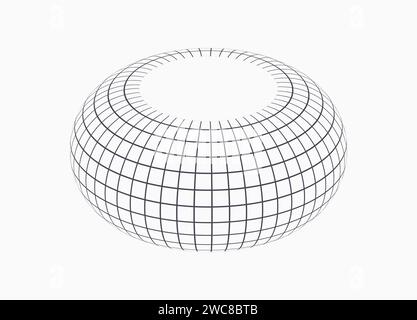 Concetto di cerchio planetario grafico della sfera del globo a reticolo. Design della griglia 3d a forma tonda con linea sferica a filo vettoriale. Illustrazione Vettoriale
