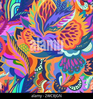 Colorato motivo psichedelico ornamentale. Texture originale con forme organiche astratte e colorate. Illustrazione vettoriale. Illustrazione Vettoriale