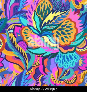 Colorato motivo psichedelico ornamentale. Texture originale con forme organiche astratte e colorate. Illustrazione vettoriale. Illustrazione Vettoriale