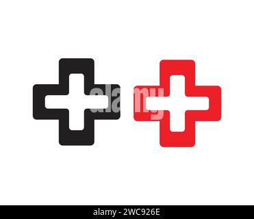 Adesivo con logo icona a croce nero e rosso isolato modificabile. Illustrazione Vettoriale