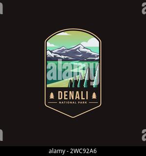 Immagine con logo emblema del Denali National Park su sfondo scuro Illustrazione Vettoriale