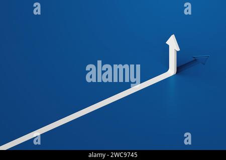 Linea della freccia bianca 3d su sfondo blu, concetto di Business Way, rendering 3D. Foto Stock