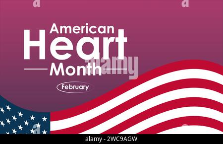 Il disegno American Heart Month è stato osservato ogni anno nel mese di febbraio. Design di banner, volantini, poster e modelli di social media. Illustrazione Vettoriale