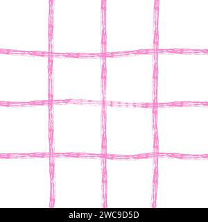 Schema geometrico irregolare disegnato a mano con griglia a mano libera. Esclusivi profili e forme di pennello bianco e rosa. Elemento di design semplice grunge y2k, VECTO Illustrazione Vettoriale