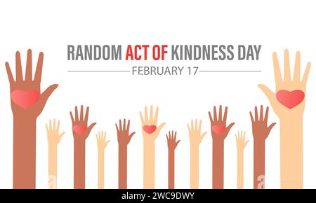 Random Act of Kindness Day celebrato ogni anno del 17 febbraio. Design di banner vettoriali, volantini, poster e modelli di social media. Illustrazione Vettoriale