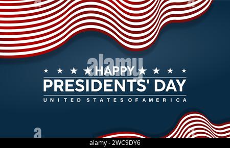 Festa dei presidenti celebrata ogni anno del 19 febbraio. Festività federali americane: Banner Vector, volantini, poster e design di modelli social media. Illustrazione Vettoriale