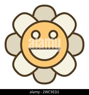 Icona colorata o elemento del logo Groovy Beautiful Flower Vector Concept Illustrazione Vettoriale