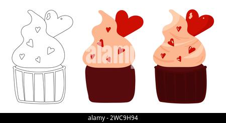 Cupcake al cioccolato con un tappo di crema. Illustrazione degli alimenti Illustrazione Vettoriale