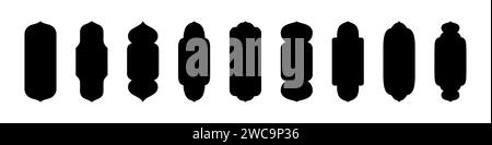 Cornici islamiche a forma di archi. Confini per il mese del Ramadan. Elementi isolati vettoriali con ornamento su sfondo bianco. Illustrazione Vettoriale