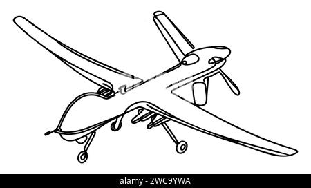 Veicolo aereo senza equipaggio tattico a media altitudine. Un drone a linea singola e disegnata in continuo. Illustrazione Vettoriale