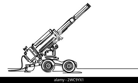 Cannone d'artiglieria per il tiro a cavallo contro obiettivi coperti e strutture difensive. Disegno di una linea per usi diversi. Illustrazione vettoriale. Illustrazione Vettoriale