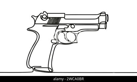 Pistola. Una pistola corta per sparare a brevi distanze. Giornata internazionale della distruzione delle armi leggere. Disegno di una linea per usi diversi. Illustrati vettoriali Illustrazione Vettoriale