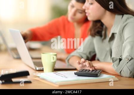 Lavoratori telematici concentrati che lavorano online a casa con notebook Foto Stock