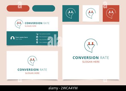 Biglietto da visita con marchio del logo del tasso di conversione. Il libro di branding arricchisce la raccolta di marketing. Logo Thin Conversion Rate Illustrazione Vettoriale