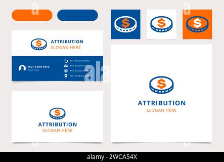 Biglietto da visita con il marchio del logo di attribuzione. Il libro di branding arricchisce la raccolta di marketing. Logo Thin Attribution Illustrazione Vettoriale