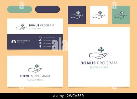 Biglietto da visita con il logo del programma bonus. Il libro di branding arricchisce la raccolta di marketing. Logo del programma Thin Bonus Illustrazione Vettoriale