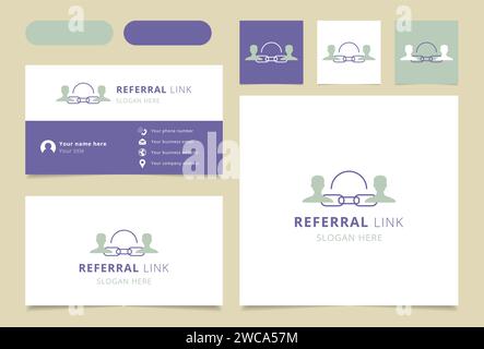 Biglietto da visita del marchio del logo del collegamento di riferimento. Il libro di branding arricchisce la raccolta di marketing. Logo thin Referral Link Illustrazione Vettoriale