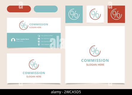 Biglietto da visita con marchio del logo della Commissione. Il libro di branding arricchisce la raccolta di marketing. Logo Thin Commission Illustrazione Vettoriale