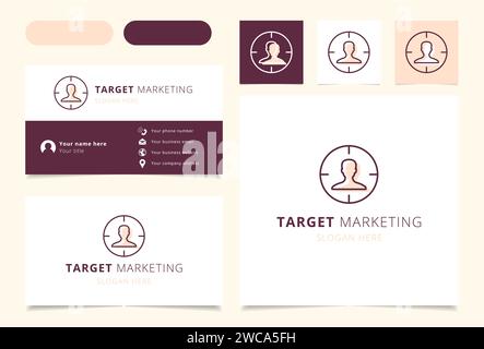 Biglietto da visita del marchio del logo di marketing target. Il libro di branding arricchisce la raccolta di marketing. Logo Marketing thin Target Illustrazione Vettoriale