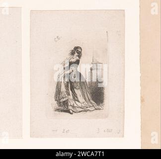 Donna mascherata in abito Bal, Corneille Seghers, 1824 - 1869 stampa carta incisa/mascherina in velluto nero o satinato, 'loup', 'cachenez'. vestito, abito Foto Stock