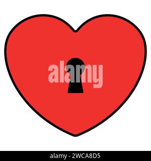 cuore con keyhole, illustrazione vettoriale rossa del blocco cardiaco, sfondo bianco Illustrazione Vettoriale