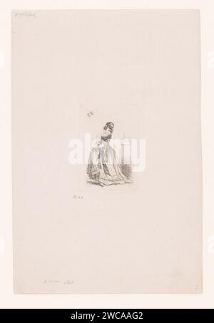 Donna mascherata in abito Bal, Corneille Seghers, 1824 - 1869 stampa carta incisa/mascherina in velluto nero o satinato, 'loup', 'cachenez'. vestito, abito Foto Stock