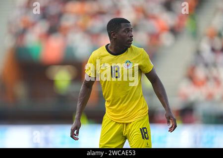 14 gennaio 2024: Gildo Lourenco Vilanculos (Mozambico) guarda durante una partita del gruppo B della Coppa d'Africa, Egitto contro Mozambico, allo Stade Felix Houphouet-Boigny, Abidjan, Costa d'Avorio. Kim Price/CSM (immagine di credito: © Kim Price/Cal Sport Media) Foto Stock