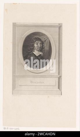 Portret van René Descartes, Jean Charles Caron, dopo Achille Devéria, dopo Frans Hals, 1800 - 1832 stampa France paper Steel Engraving Historical Persons. studioso, filosofo Foto Stock