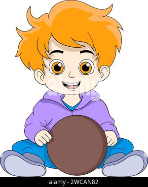 un bambino dai capelli arancioni che gioca con la palla Illustrazione Vettoriale