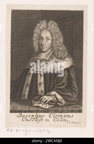 Ritratto di Jozef Klemens, Elettore e Arcivescovo van Keulen, Johann Georg Mentzel, 1687 - 1743 carta stampata che incide persone storiche. parrucca Foto Stock