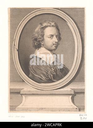 Ritratto di Antoon van Dyck, Jean Daullé (attribuito a), dopo Anthony Van Dyck, stampatore del 1738: Francepublisher: Paris paper Engraving Portrait, autoritratto del pittore. ornamento  medaglione Foto Stock