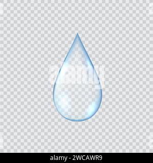 Caduta di acqua trasparente serie di illustrazioni vettoriali realistiche. Eliminare il gocciolamento di liquido. Design 3d a strappo singolo su sfondo trasparente Illustrazione Vettoriale