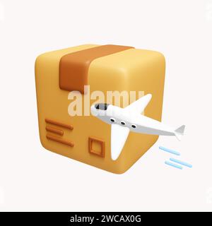 Servizio di consegna e trasporto aereo. logistica globale. Concetto di trasporto aereo e merci. icona isolata su sfondo bianco. rendering 3d. Foto Stock