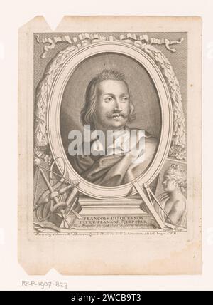 Portret van Francois du Quesnoy, Claude Randon, 1648 - 1670 stampa France paper Engraving / etching Historical Persons. ritratto, autoritratto dell'artista Foto Stock