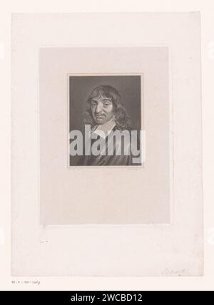 Portret van René Descartes, Soliman Lieutaud, dopo Jean Jacques Frilley, 1825 - 1874 carta stampata. incisione/incisione di persone storiche. studioso, filosofo Foto Stock