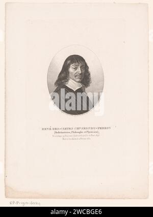 Portret van René Descartes, Ambroise Tardieu, in onore di Frans Hals, 1798 - 1841 stampa di carta parigina che incide personaggi storici. studioso, filosofo Foto Stock