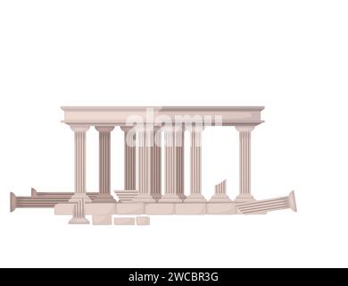 Antica rovina del tempio con colonna rotta architettura romana e greca pietre marmoree illustrazione vettoriale isolata su sfondo bianco Illustrazione Vettoriale