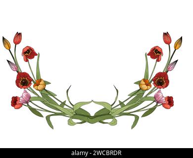Set di tre fiori di tulipani disegnati a mano schizzo colorato per disegnare illustrazioni vettoriali di libri isolati su sfondo bianco Illustrazione Vettoriale