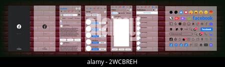 Progettazione su Facebook. Imposta il modello di interfaccia per social media e social network su Facebook. Homepage, consigli, abbonamenti. Facebook photo fram Illustrazione Vettoriale