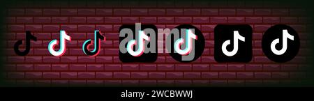 Collezione di icone nere Tik Tok. Logo dei social media. Line art e stile piatto isolati su sfondo bianco. Icona della linea vettoriale per aziende e pubblicità Illustrazione Vettoriale