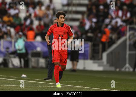 Doha, Qatar. 16 gennaio 2024. DOHA, QATAR - 15 GENNAIO: Seol Young-woo della Corea del Sud durante la partita del gruppo e della Coppa d'Asia AFC tra Corea del Sud e Bahrein allo stadio Jassim Bin Hamad il 15 gennaio 2024 a Doha, Qatar. Crediti: Sebo47/Alamy Live News Foto Stock