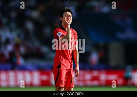 Doha, Qatar. 16 gennaio 2024. DOHA, QATAR - 15 GENNAIO: Lee Jae-sung della Corea del Sud durante l'incontro del gruppo e della Coppa d'Asia AFC tra Corea del Sud e Bahrein allo stadio Jassim Bin Hamad il 15 gennaio 2024 a Doha, Qatar. Crediti: Sebo47/Alamy Live News Foto Stock