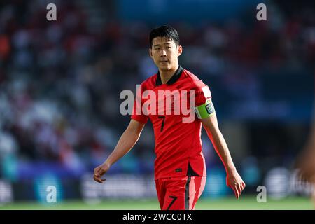 Doha, Qatar. 16 gennaio 2024. DOHA, QATAR - 15 GENNAIO: Son Heung-min della Corea del Sud durante la partita del gruppo e della Coppa d'Asia AFC tra Corea del Sud e Bahrein allo stadio Jassim Bin Hamad il 15 gennaio 2024 a Doha, Qatar. Crediti: Sebo47/Alamy Live News Foto Stock