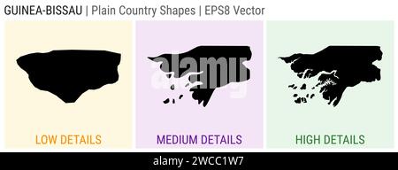 Guinea-Bissau - forma semplice di campagna. Mappe dettagliate basse, medie e alte della Guinea-Bissau. Illustrazione del vettore EPS8. Illustrazione Vettoriale