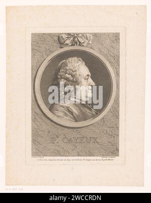 Portret van Philippe Cayeux, Louis Simon Lempereur, dopo Charles Nicolas Cochin (II), stampatore del 1760: Francepublisher: Paris paper etching / incisione persone storiche. ritratto, autoritratto dello scultore. ornamento  medaglione Foto Stock