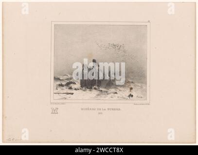 Diritti della guerra nel 1812, Nicolas Toussaint Charlet, 1835 stampa durante la campagna russa, i soldati francesi lottano attraverso la neve. Alcuni crollano. Guerra di carta a Parigi; affari militari. neve. Misery; Miseria mondana (Ripa) Russia Foto Stock